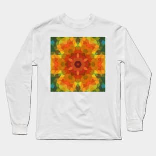 Retro Mandala Flower Orange Yellow and Green Long Sleeve T-Shirt